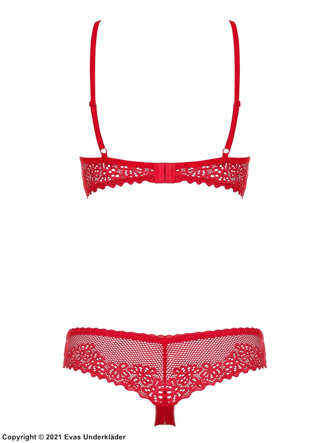 Revealing lingerie set, lace embroidery, half open cups